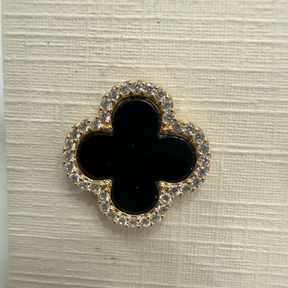 NWT Rachel Zoe Black and Sterling Silver Rhinestone Clover Earrings 925 - Picture 2 of 3